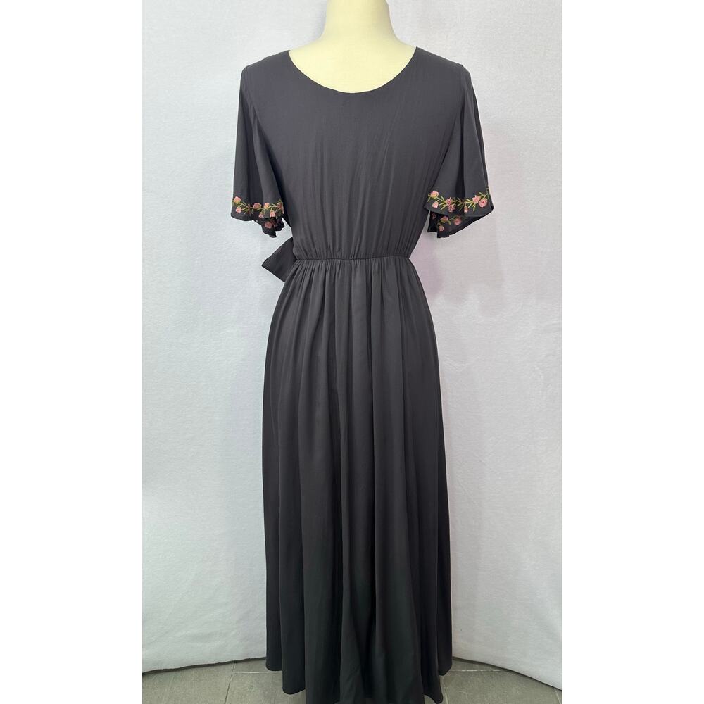 Jodifl Charcoal Floral Embroidered Wrap Hi Low Maxi Dress Size M - Picture 4 of 11